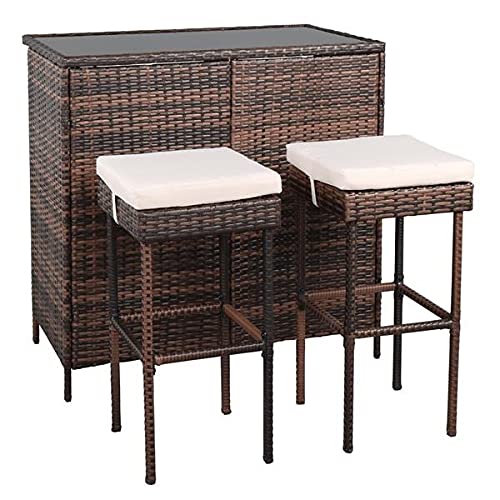 MIAOZI (102 x 59 x 101) cm Bar Table And Bar Stool Three-Piece Set Brown Gradient Patio Furniture Set Outdoor Furniture Set