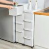 OPSREY Small Bathroom Storage Corner Floor Cabinet, Narrow Bath Sink Organizer with Drawers and Casters, Toilet Paper Organizer Cabinet