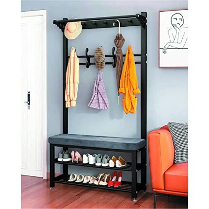 Coat Rack with Bench Coat Racks with 10 Hooks Metal Frame Coat Rack with Bench Coat Rack with Bench for Hallway, Entryway, 80/100 * 33 * 172cm (1