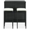 DINGZZ Kitchen Bar Tables and Chairs Set Dining Room High Top Counter Height Table Set for 2 Poly Rattan Black