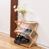 UIELPT Foldable Bamboo Shoe Racks: 3 Tiers for Entryway Multi Tier Shoe Organizer Rack Multifunctional Storage