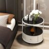 SDFGH Fashion round bedside table simple European side a few creative corners several lockers coffee storage