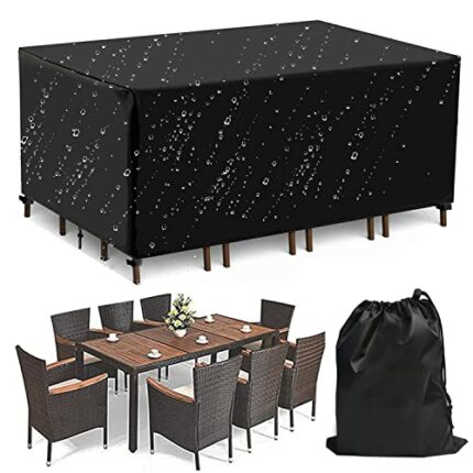 XZGm Outdoor Garden Furniture Cover Waterproof, UV Resistant 420D Heavy Duty Oxford Fabric for Outdoor Rectangular Sofa Table and Chairs, Black (