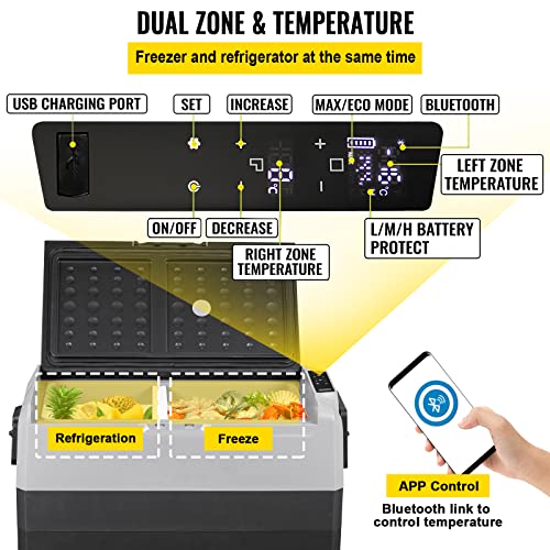 DISHENGZHEN RV 12/24V Refrigerator, 45L/48 Quart Car Fridge, Portable Freezer Compressor Cooler Compressor Freezer, 12/24V DC 110~240 Volt AC, fo