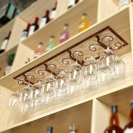 Fashion Creative Wine Glass Rack Goblet Upside Down Home Cabinet Bar Hanging Wrought Iron Multi-Size J1124, PIBM, Copper, 88cm*19cm