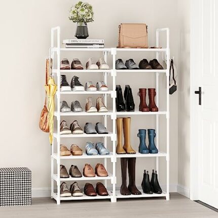 COAPUKT 8 Tiers Metal Shoe Rack Organizer 26-32 Pairs Shoe Tower Unit Shelf,Tall Shoe Storage,Shoe Holder,Shoe Stand,Lager Shoe Storage Organizer