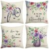 4 Sets Flower Cushion Covers Decorative Throw Pillow Cover Square Pillowcase for Home Bed Sofa Car Outdoor Garden Decor 45 x 45cm (18x18, Sunflow