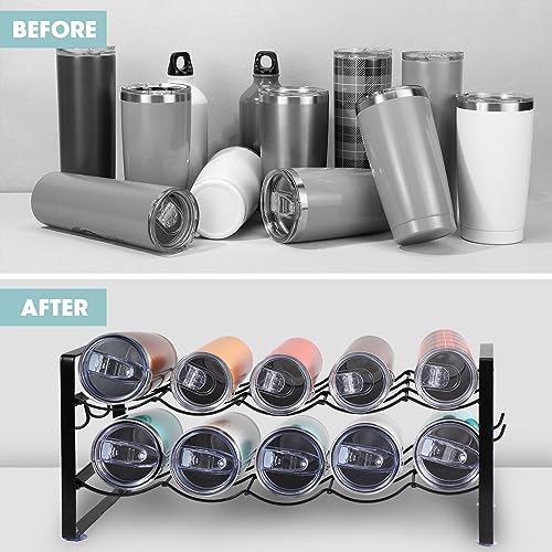 Therwen 2 Pcs Metal Wire Water Bottle Organizer for Cabinet 10 Bottles Water Bottle Storage Organizer Free Standing Water Bottle Holder Water Bot