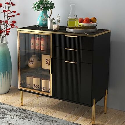 scolyk Buffet Cabinet with Storage:Black Cabinet with Drawers,Farmhouse Coffee Bar Cabinet with Storage,Black Buffet Cabinet,Kitchen Sideboard Ca