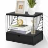 Floating Nightstand, Wood Bedside Shelf Wall Mounted with Drawer, Modern Style Bedside Table, Floating End Table, 2 Tier Floating Shelves for Bed