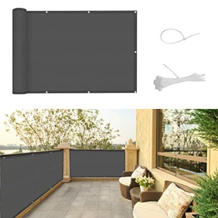 SUNNY GUARD Balcony Privacy Screen Cover Garden Privacy Screen PES Weatherproof UV Protection Windscreen with Cable Ties,90x600cm Anthracite