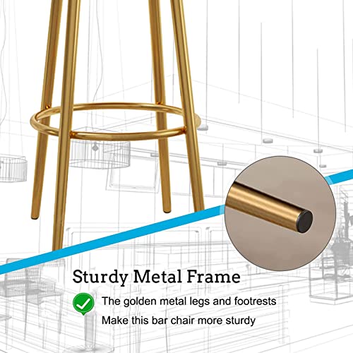RTYHN Swivel Bar Stools Set of 2, Metal Home Barstools with Velvet Upholstered Island Chairs Stools, for Breakfast/Dining Room Counter Height 25.
