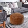 Woodland Leather Tan Morrocon Style Pouffe 17.5" Diam, Genuine Leather Designer Bean Bag Chair (Stuffed-1Piece, Tan)