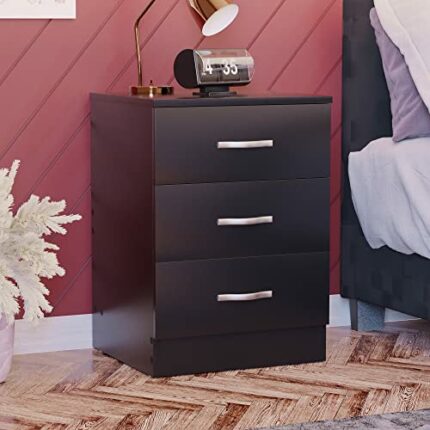 Vida Designs Black Chest of Drawers, 3 Drawer With Metal Handles and Runners, Unique Anti-Bowing Drawer Support, Riano Bedroom Storage Furniture