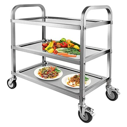 Nisorpa 3 Tier Stainless Steel Catering Trolley Wheels Utility Cart Kitchen Cart Serving Trolley with Locking Wheels for Kitchen Hotels - 750x400