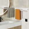 CHAHUANV Wall Mounted Towel Holder Rack,Towel Bar Swivel with 3-Arm,Space Saving Clothing Rack for Laundry,White