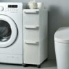 OPSREY Small Bathroom Storage Corner Floor Cabinet, Narrow Bath Sink Organizer with Drawers and Casters, Toilet Paper Organizer Cabinet