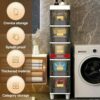 7" W Skinny Bathroom Storage Cabinet, Slim Toilet Paper Storage Cabinet with Clear Drawers and Casters, Bathroom Floor Cabinet Storage Cart for S