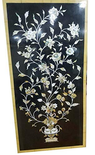 Gifts And Artefacts 30 x 60 Inches Black Marble Rectangle Shape Dining Table Top Shiny Gemstone Inlay Work Kitchen Back Splash for Home Decor