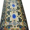 Gifts And Artefacts 30 x 72 Inches Rectangle Shape Black Marble Restaurant Table Top Antique Pattern Inlay Work Dining Table for Home Furniture D