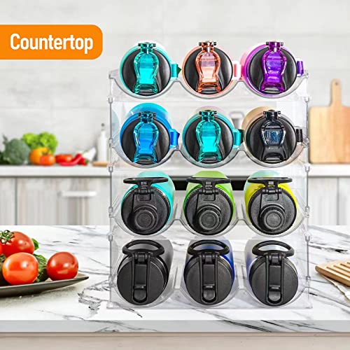 Water Bottle Organizer for Cabinet, 4 Packs Stackable Plastic Water Bottle Holder, Wine Racks for Kitchen Fridge Pantry Organization and Storage,
