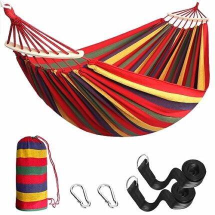 Anyoo Garden Cotton Hammock with 40CM Curved Wooden bar Portable Comfortable Hammock with Compact Travel Bag,Perfect for Indoor/Outdoor Patio Yar
