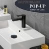 Wasserrhythm Pop up Basin Waste Matte Black Slotted for Bathroom Sinks with Overflow Click Clack Sprung Plug 1/4 BSPP UK Standard