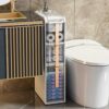 4 Tier Narrow Bathroom Floor Cabinet for Gaps, Toilet Paper Drawer Cart Storage Tower with Clear Drawers and Easy Pull Handle Vertical Storage Un