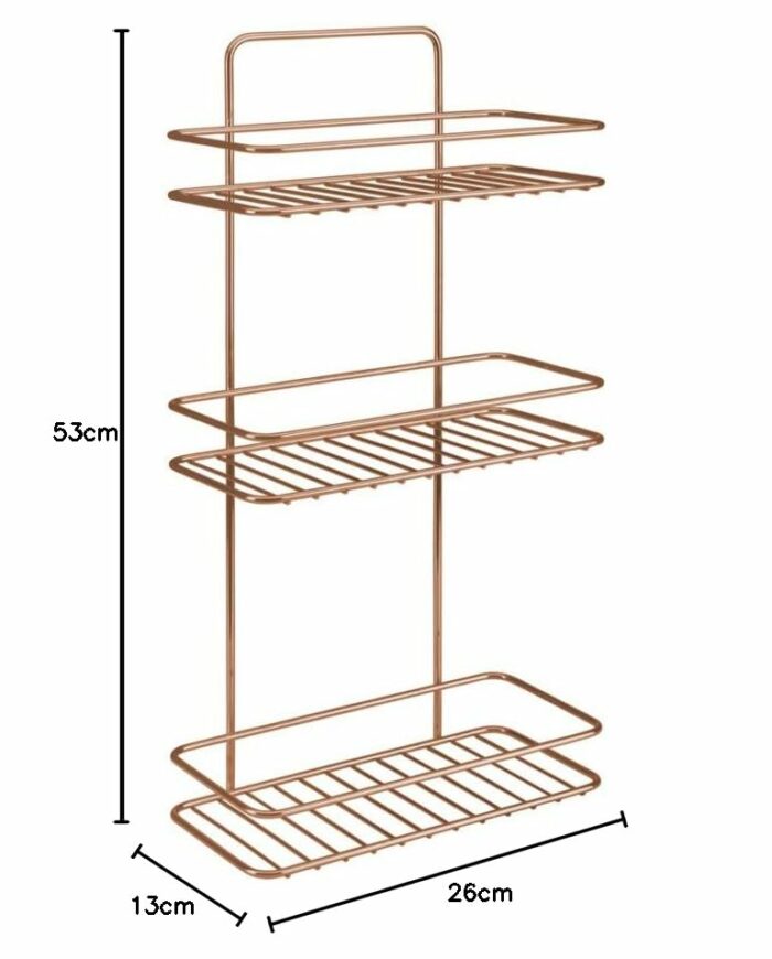 Metaltex Reflex Copper-Wall Shelf, 3 Floors, 53 x 26 x 13 cm, Metallic Grey