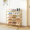 Simple Trending 5-Tier Stackable Shoe Rack, Expandable & Adjustable Shoe Organizer Storage Shelf, Wire Grid, Gold