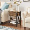 VECELO Bedside Table with Drawer and Shelf, No Slide Rails, Stable Metal Frame/Easy Assembly, Rustic Brown, Nightstand (Set of 2)
