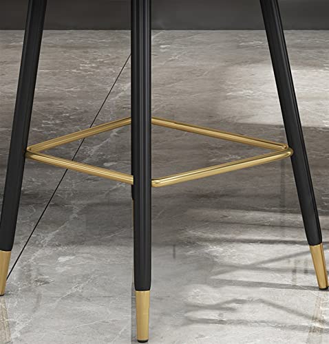 Orange Leather Island High Bar Chairs Barstools Set of 2 Counter Height Upholstered with Nailheads and Gold Tipped Black Metal Legs, Leisure Coun