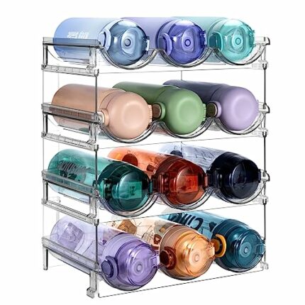 Sbosbo Water Bottle Organizer, Stackable Bottle Storage Rack, 4 Pack Water Bottle Holder for Kitchen Fridge Cabinet Organization and Storage, Pla