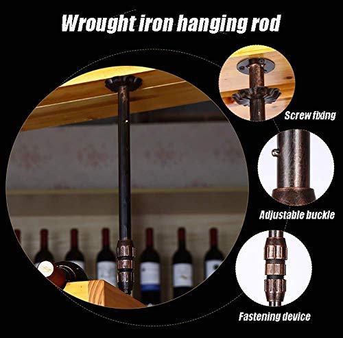 Solid Wood Hanging 5 Bottles Wine Rack Display Stand with 5 Wine Glass Card Slot, Adjustable Boom, Chestnut Color Modern Minimalist Design for Wi