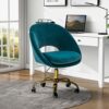 FABRICATION HAUS Desk Home Swivel Office Chair Velvet Height Adjustable Armless Padded Cushion Task with Gold Base Mid Back Comfy Computer Chair