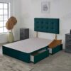 Plush Divan Bed Base With Deluxe Cube Headboard | Storage Drawers Available (Green Plush, 4.0FT Small Double - 4 Drawers)