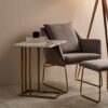 VERSANORA Teamson Home Extendable Side Sofa, End Table for Living Room, White Marble, Metal, Brass, Large