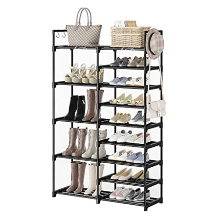 WOWLIVE 9 Tiers Shoe Rack Shoe Storage Shoe Organizer 30-35 Pairs Shoe Tower Unit Shelf Durable Metal Pipes with Plastic Connectors Stackable Cab