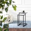 Penguin Home Set of 2 White Real Marble Side Table with Black C Shape Metal Stand Stylish Modern Coffee End Bedside Table Bedroom Living Room Off