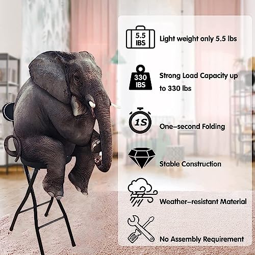 Portable Folding Stool, Folding Bar Stool With Back Support & Footrest, Round Compact Folding Breakfast Bar Stool Chair, With Padded Seat, For Ki