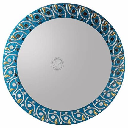 Hind Handicrafts Round Wall Mirror - Round Mirror, Rustic Accent Mirror for Bathroom, Entry, Dining Room, & Living Room. Metal Round Mirror for W