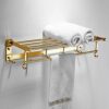 Towel Rack Bathroom Towel Rail Foldable Aluminum Storage Rack Wall Mounted Rustproof Double Layer Towel Bars with 7 Hook Drilling Installation