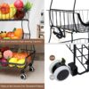 BRIAN & DANY 6 Tier Vegetable Storage Rack, Stackable Fruit Vegetable Stand with Lockable Casters and 5 S-Hooks for Kitchen, Pantry, Bathroom, Ga