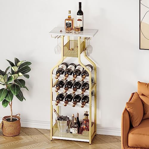 Amyove Metal Wine Rack Wine Bottle Holders Stands Freestanding Floor,Wine Storage Organizer Display Rack Table Wine Glass Rack for Bar Kitchen Di