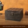 Airshi Wooden Storage Box, Multi-function Retro Metal Hinge Decorative Gift Portable Exquisite Treasure Chest for Home Decoration