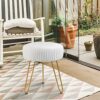 SCRIPTRACT Velvet Footrest Multifunctional Vanity Stool Ottoman Round Modern Upholstered Foot Stool - Golden Metal Leg - Dressing Table Stool, Sh