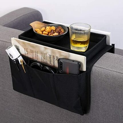 SystemsEleven Armrest Covers for Living Room Anti-Slip Sofa - 6 Pockets TV Remote Control Organizer - Arm Caddy Holder Desk Chair Armrest Hanging