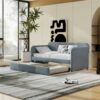 WALNUT Upholstered Daybed Sofa Bed Twin Size With Trundle Bed And Wood Slat, Gray
