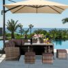 YFYTYG-PX Outdoor Rattan Dining Table, 9 Seat Furniture Sofa Dining Table with Free Rain Cover Black Silk Screen Glass Dark Grey Sofa Cover Ratta