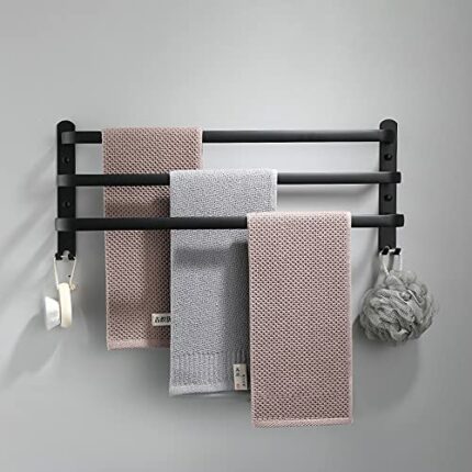 HONPHIER Towel Rails Wall Mounted 3 Tier Towel Rack With Hooks Space Aluminum Towel Rack Bathroom Towel Holder No Fading Towel Shelves For Kitche